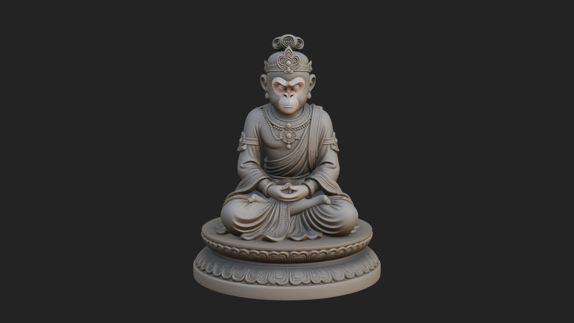Seated Monkey King Statue Design 2 3D Print Model 3D Model