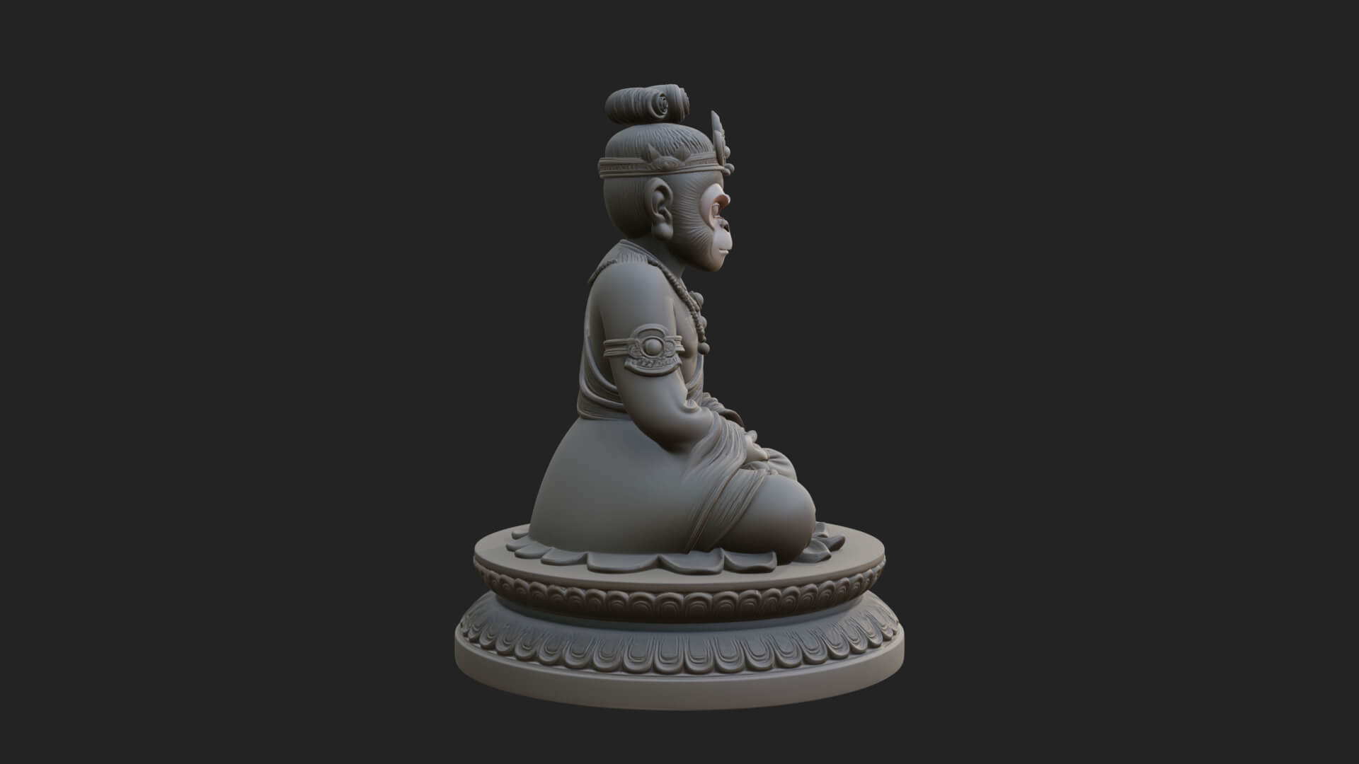 Seated Monkey King Statue Design 2 3D Print Model 3D Model