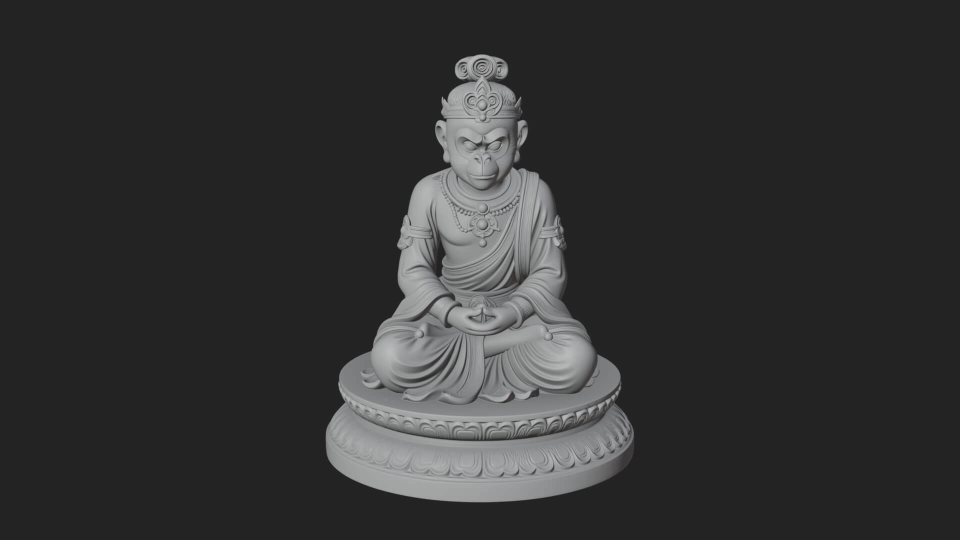 Seated Monkey King Statue Design 2 3D Print Model 3D Model