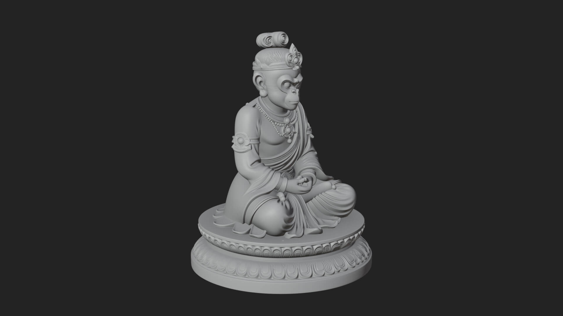 Seated Monkey King Statue Design 2 3D Print Model 3D Model