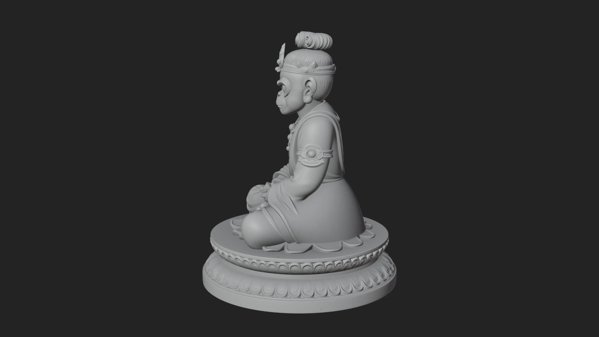 Seated Monkey King Statue Design 2 3D Print Model 3D Model