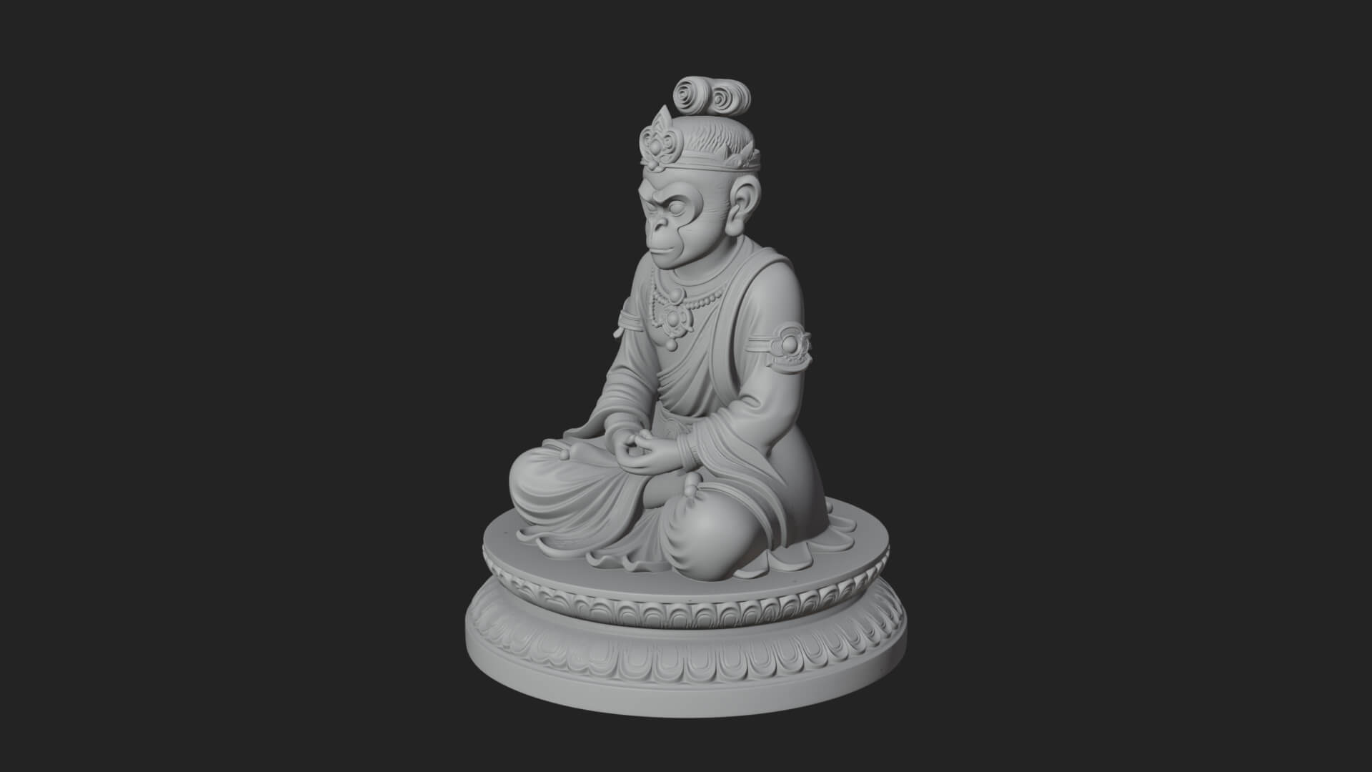 Seated Monkey King Statue Design 2 3D Print Model 3D Model