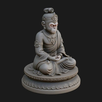 Seated Monkey King Statue Design 2 3D Print Model
