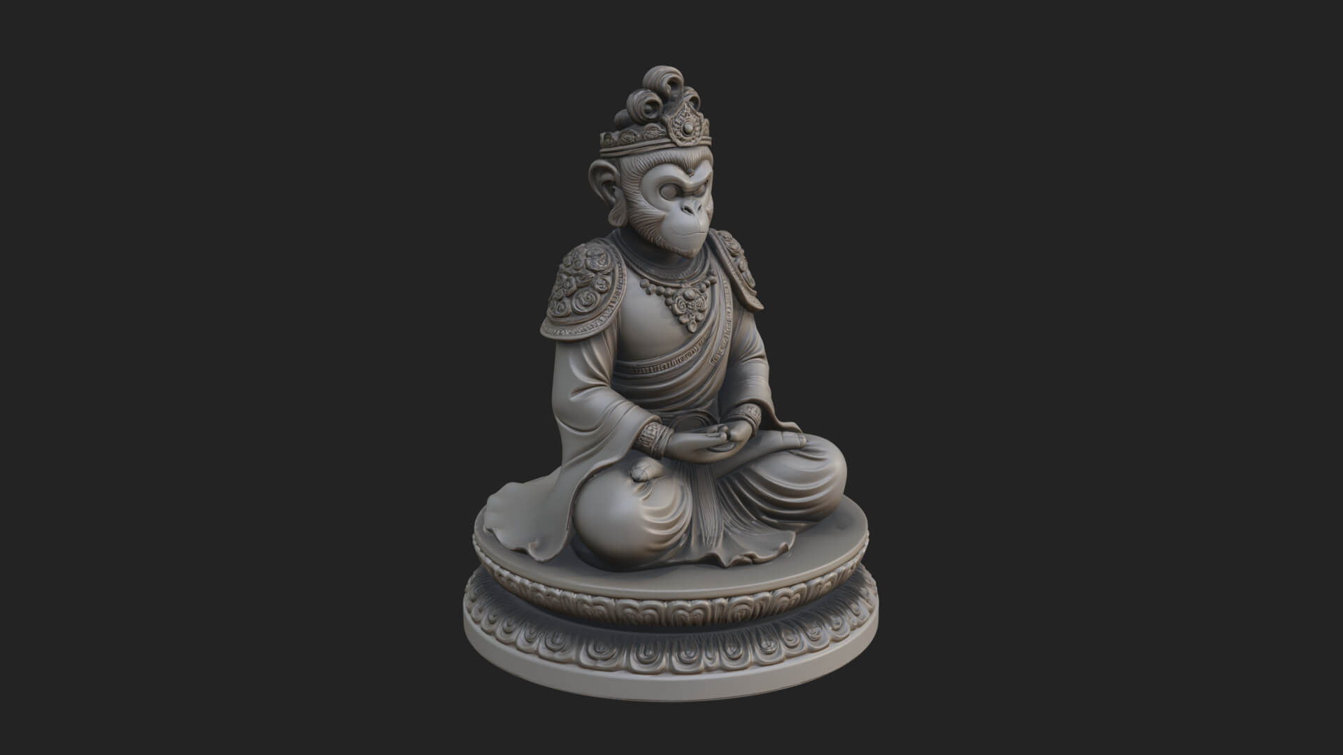 Seated Monkey King Statue Design 3 3D Print Model 3D Model