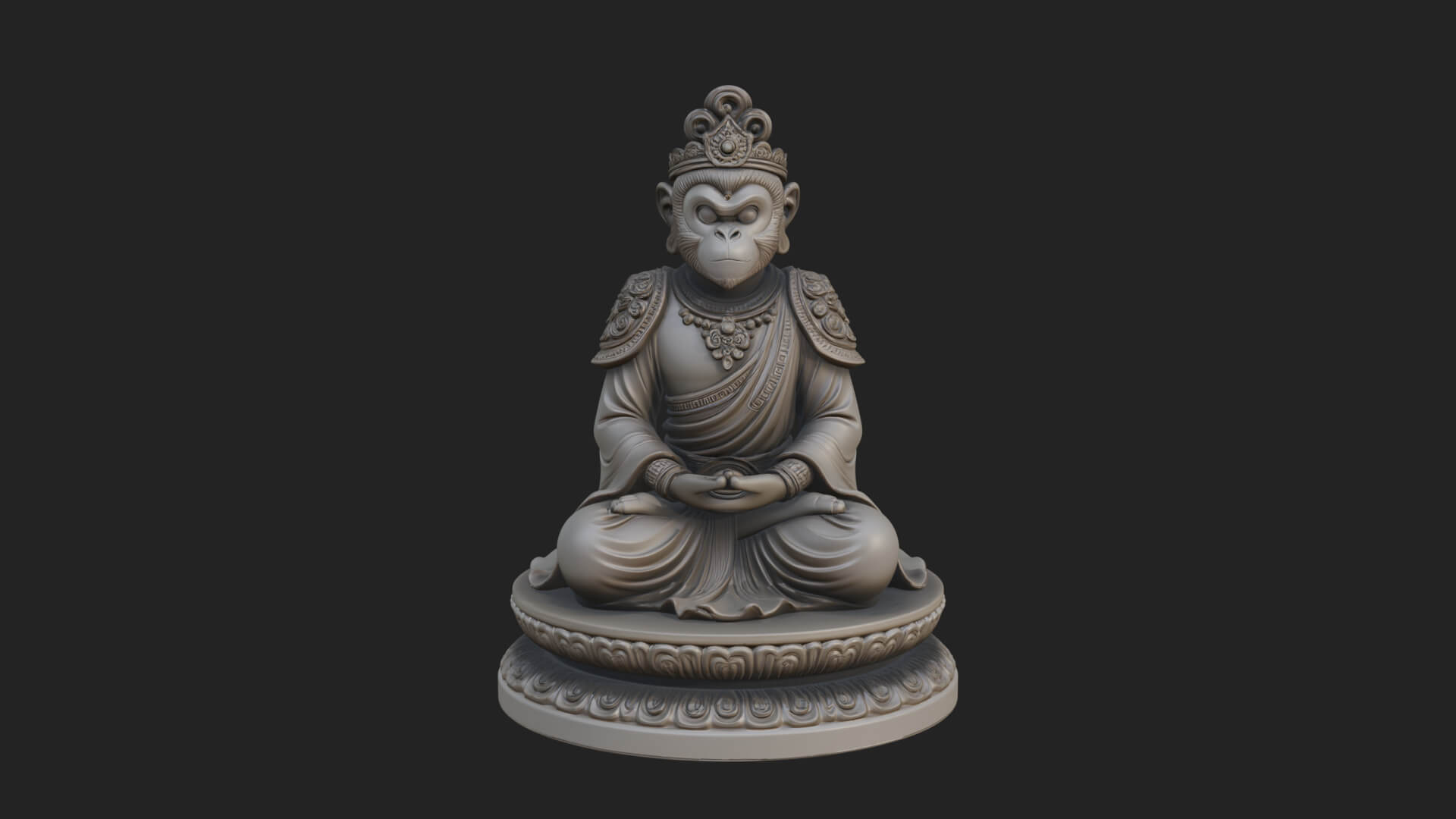 Seated Monkey King Statue Design 3 3D Print Model 3D Model