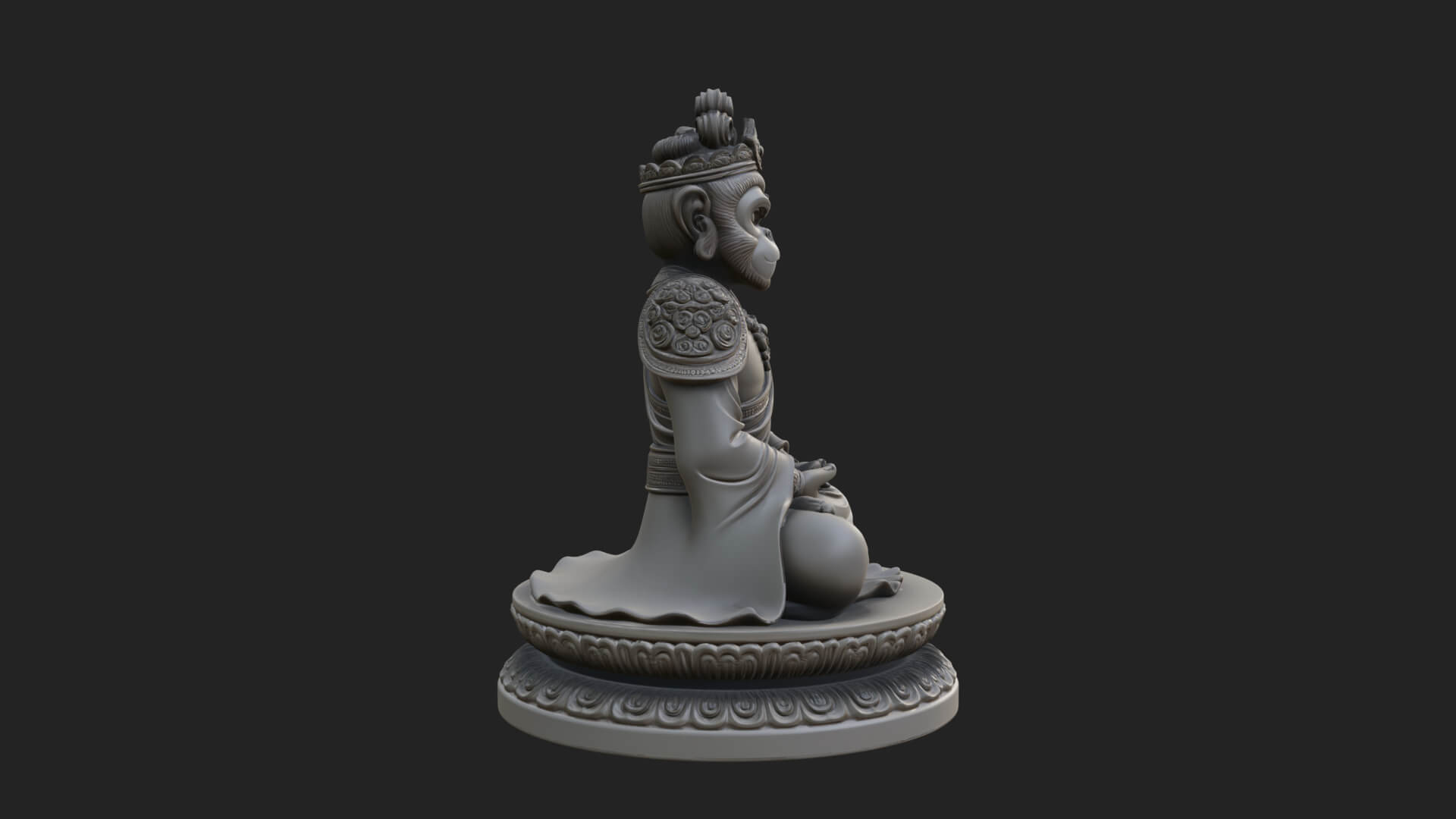 Seated Monkey King Statue Design 3 3D Print Model 3D Model