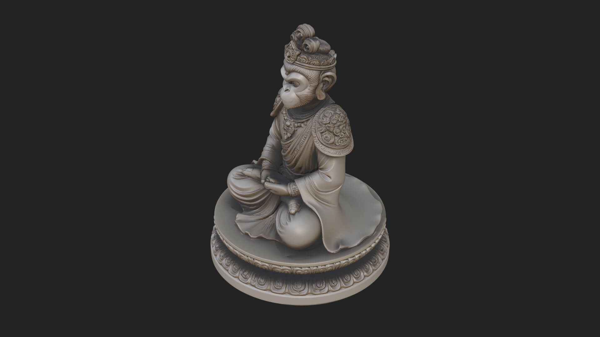 Seated Monkey King Statue Design 3 3D Print Model 3D Model