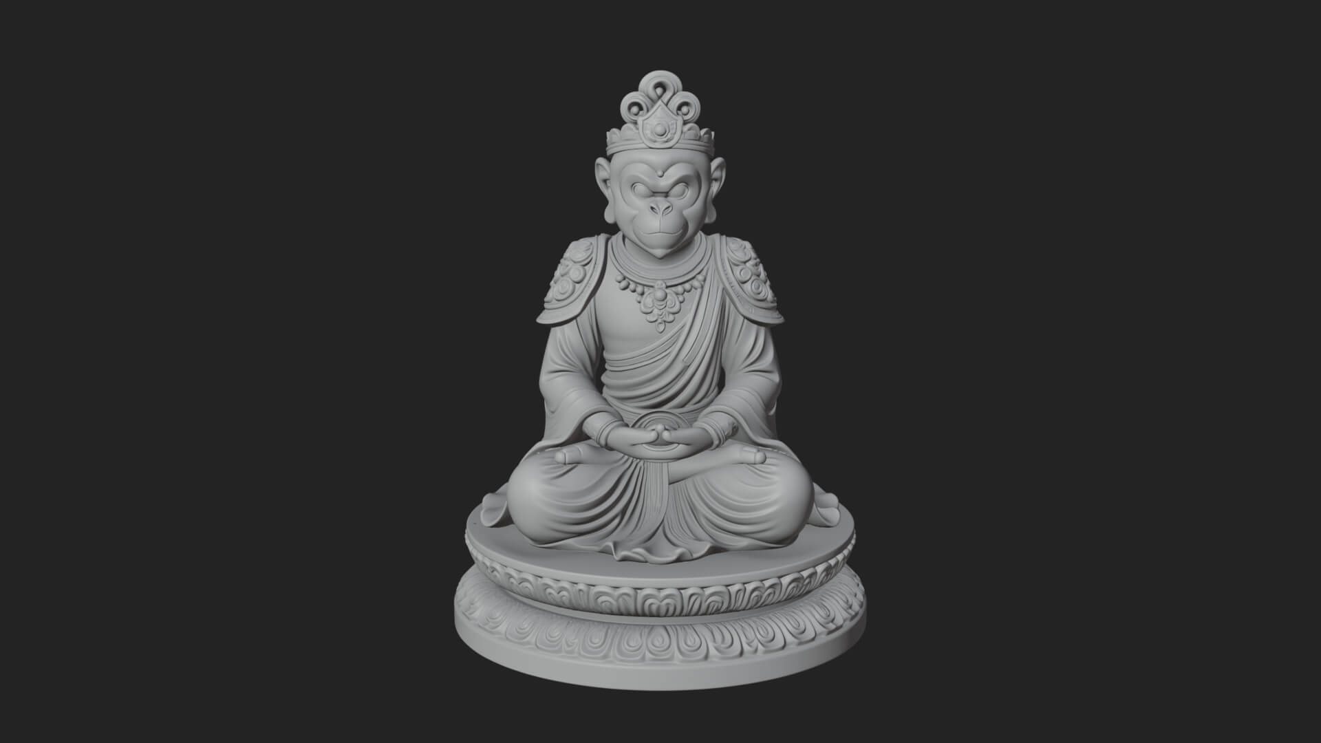 Seated Monkey King Statue Design 3 3D Print Model 3D Model