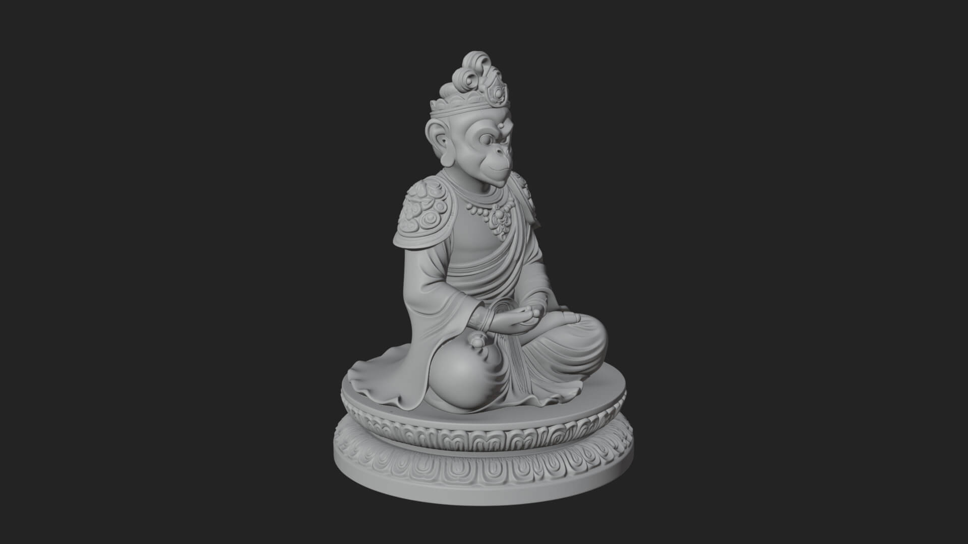 Seated Monkey King Statue Design 3 3D Print Model 3D Model