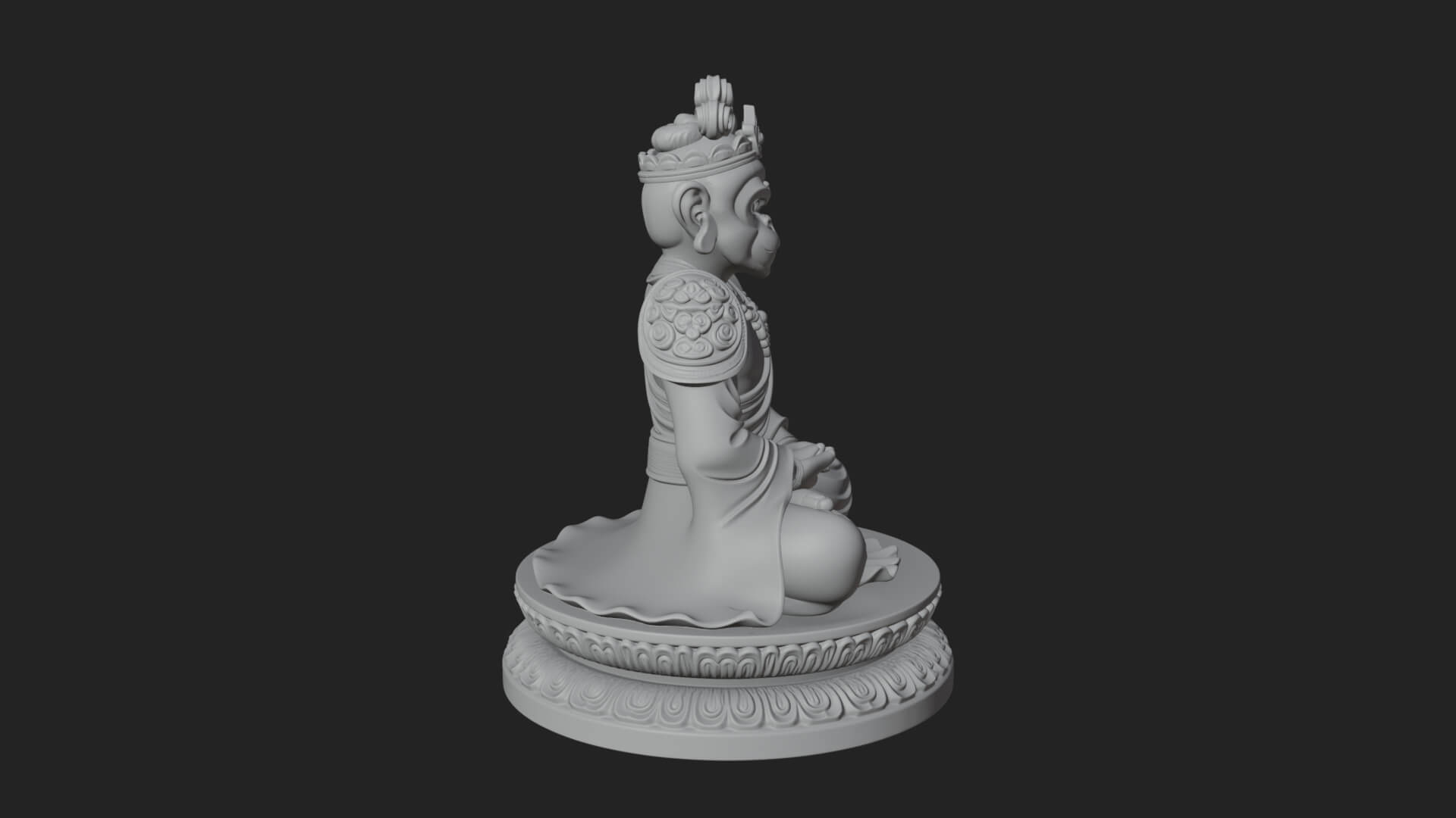 Seated Monkey King Statue Design 3 3D Print Model 3D Model