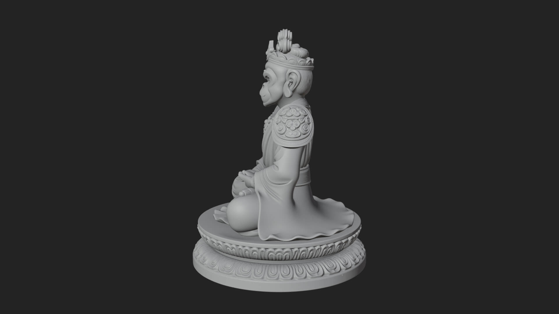 Seated Monkey King Statue Design 3 3D Print Model 3D Model