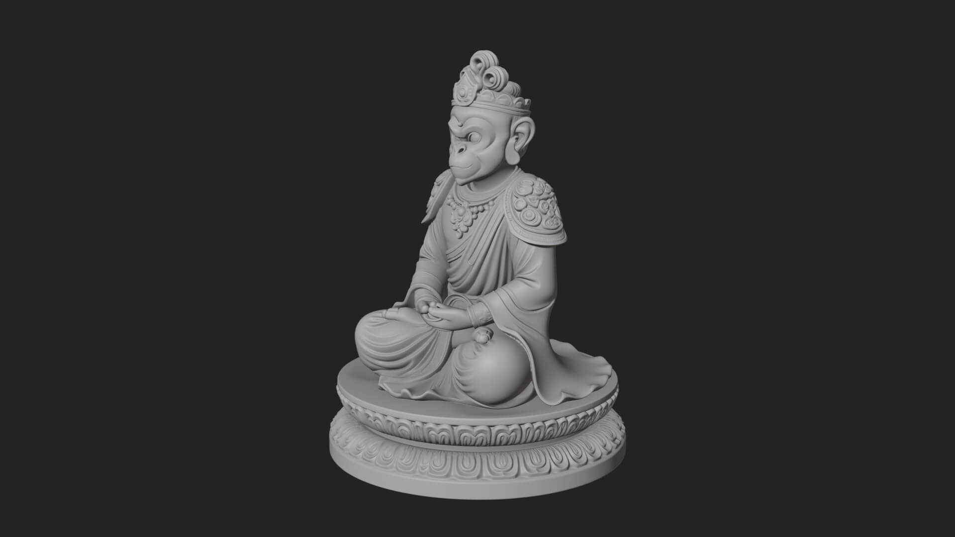 Seated Monkey King Statue Design 3 3D Print Model 3D Model