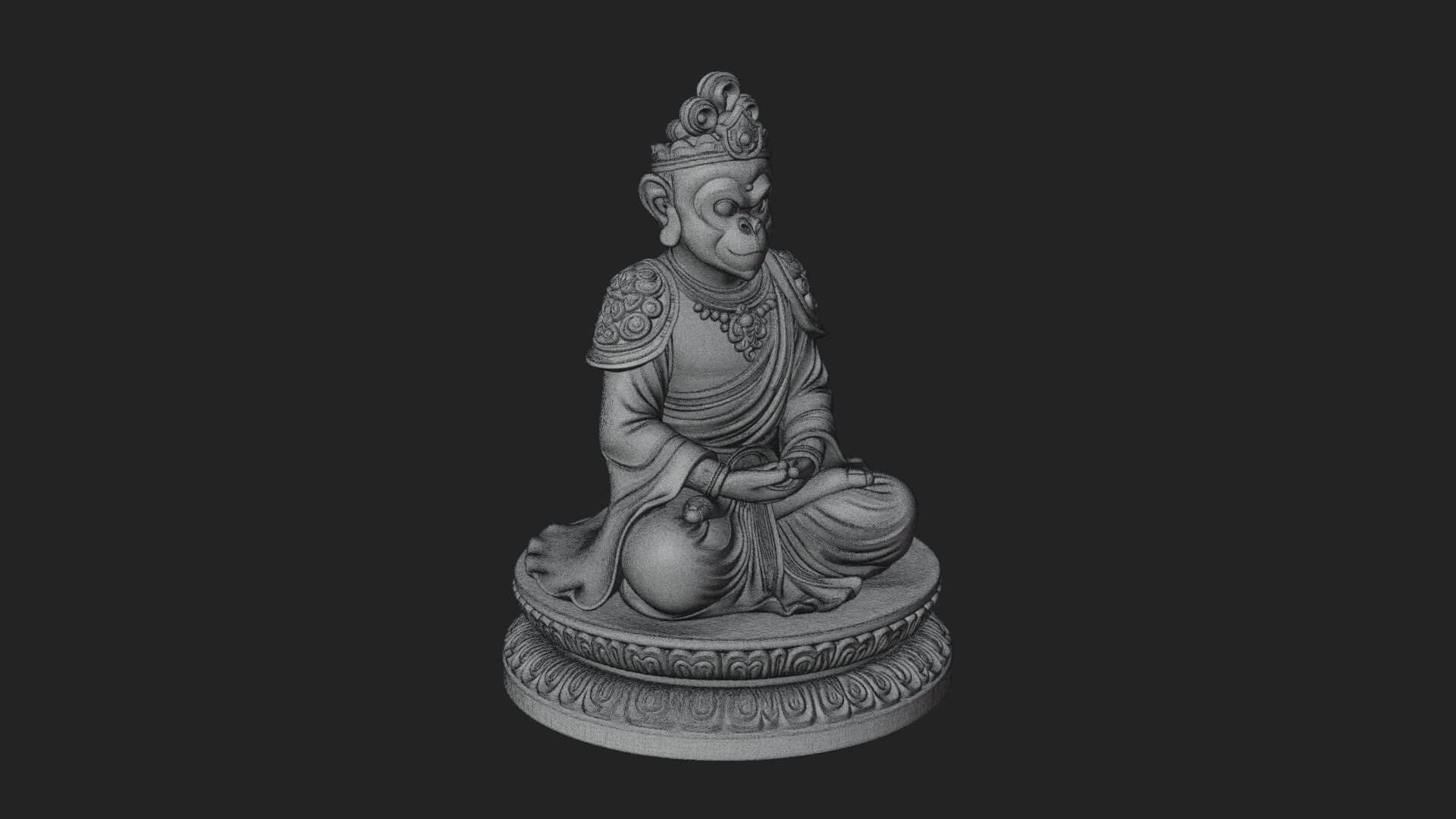 Seated Monkey King Statue Design 3 3D Print Model 3D Model