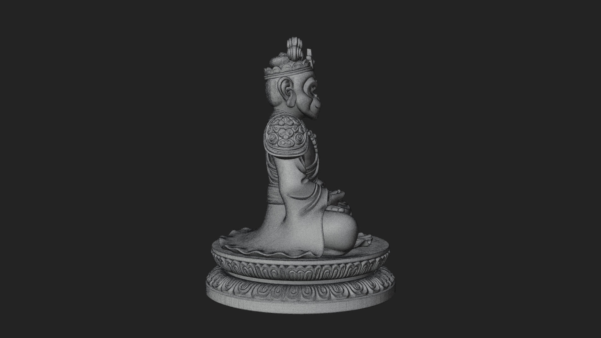 Seated Monkey King Statue Design 3 3D Print Model 3D Model