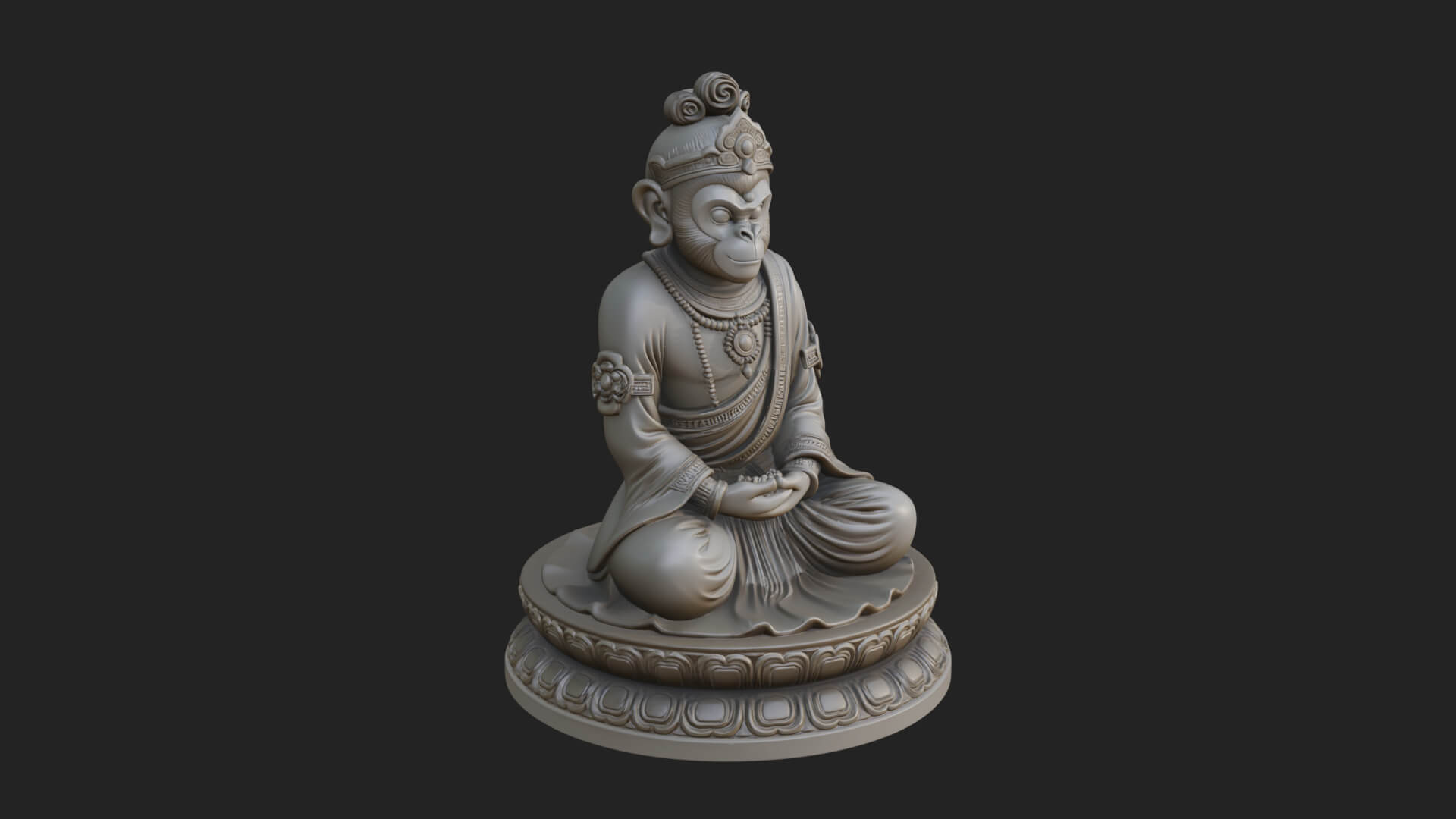 Seated Monkey King Statue Design 4 3D Print Model 3D Model