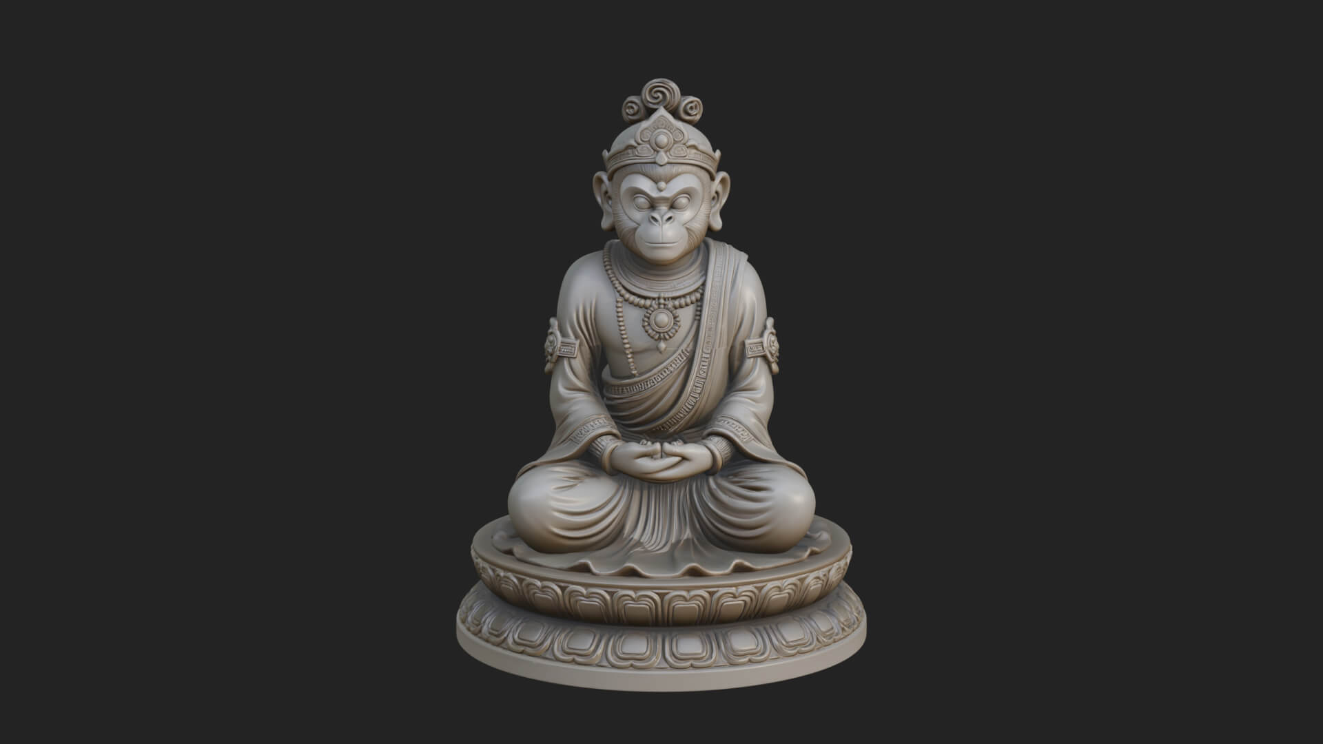 Seated Monkey King Statue Design 4 3D Print Model 3D Model