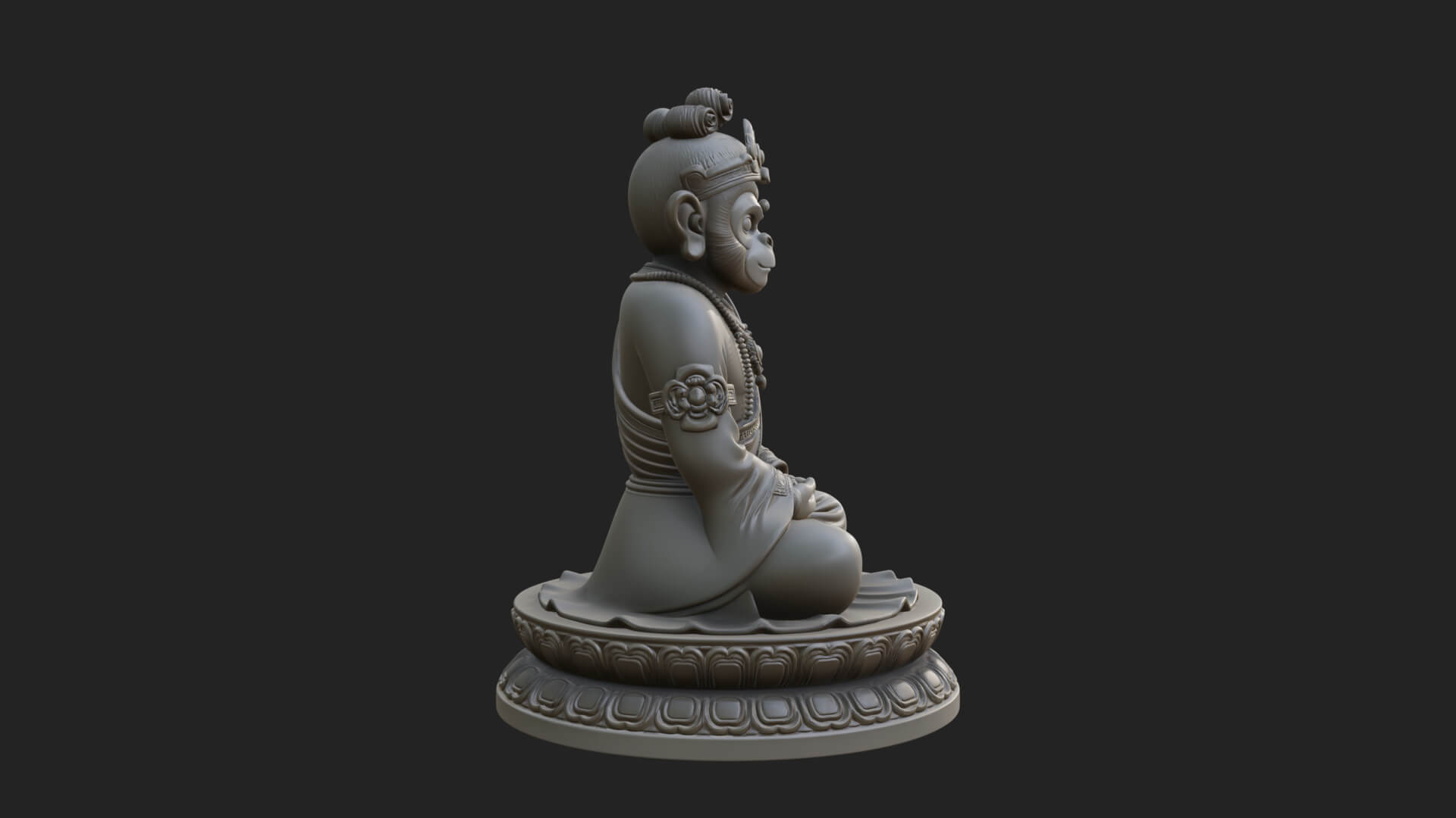 Seated Monkey King Statue Design 4 3D Print Model 3D Model
