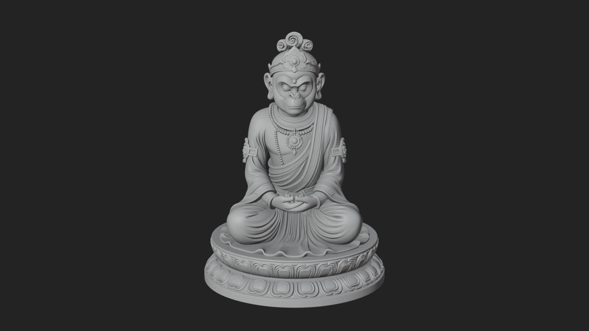 Seated Monkey King Statue Design 4 3D Print Model 3D Model