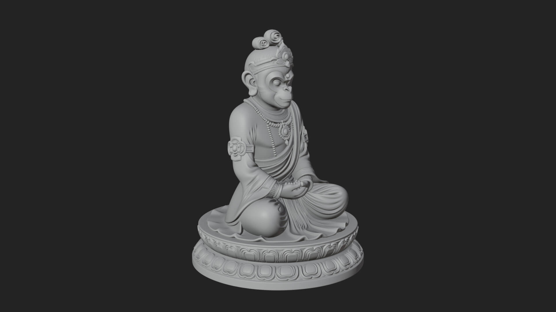 Seated Monkey King Statue Design 4 3D Print Model 3D Model