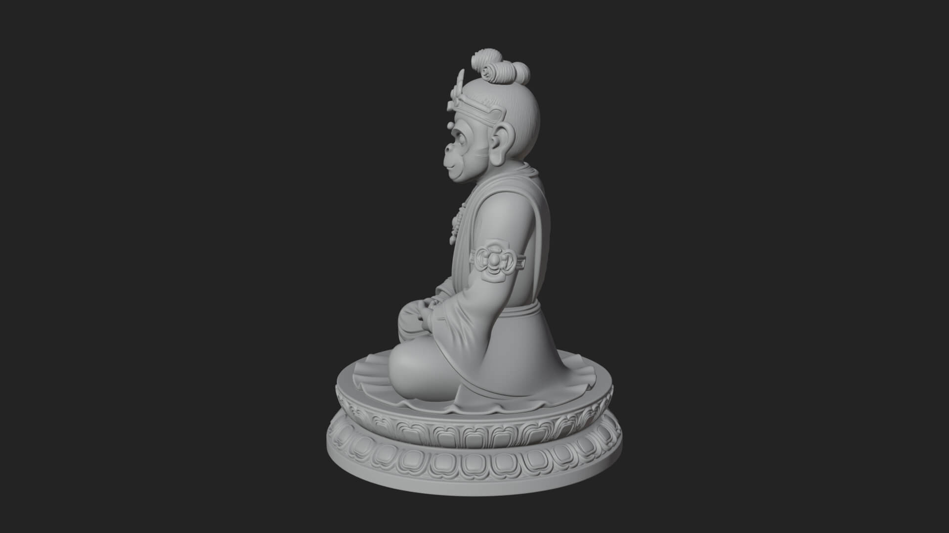Seated Monkey King Statue Design 4 3D Print Model 3D Model