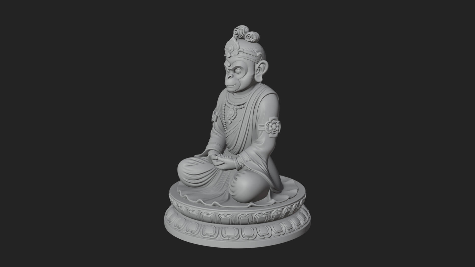 Seated Monkey King Statue Design 4 3D Print Model 3D Model