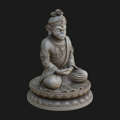 Seated Monkey King Statue Design 4 3D Print Model