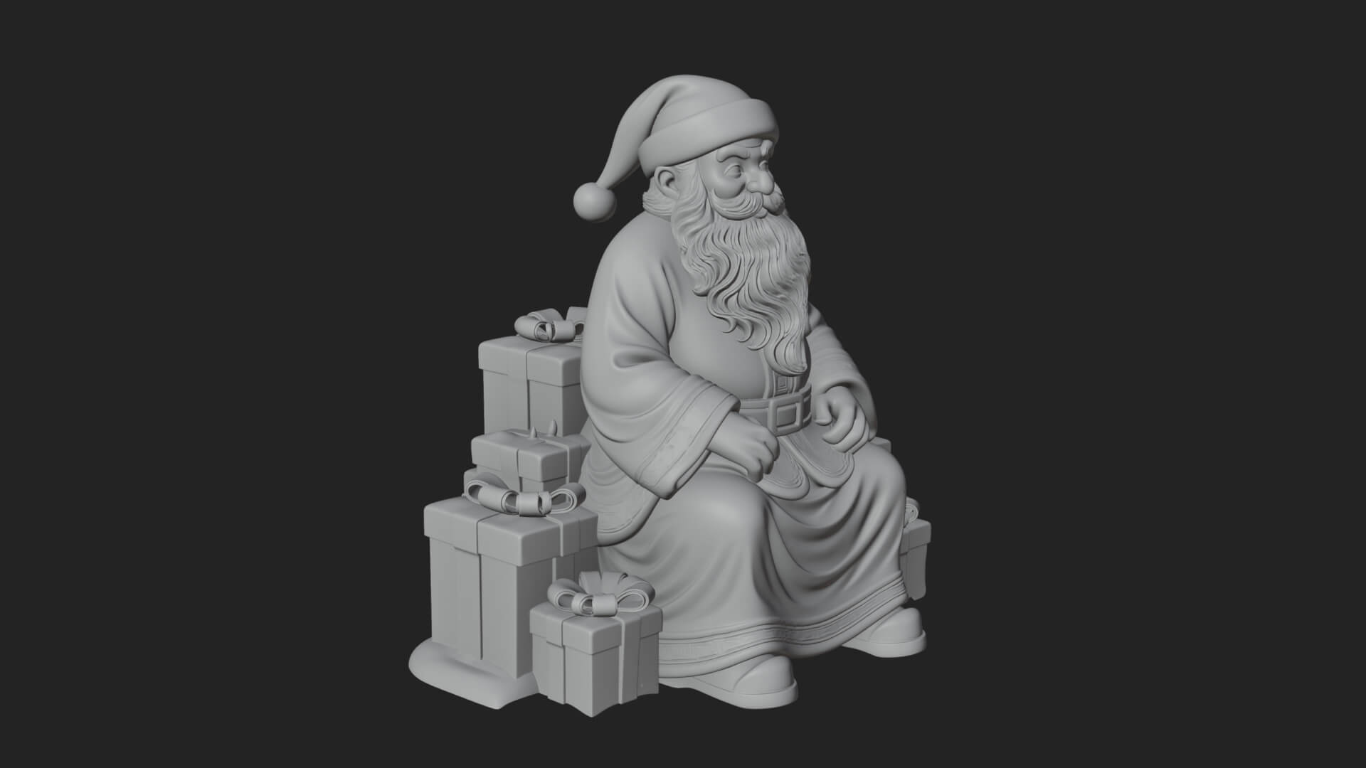 Seated Santa with Gifts Statue Design 1 3D Print Model 3D Model