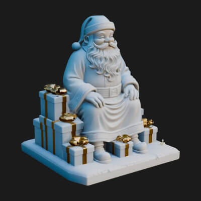 Seated Santa with Gifts Statue Design 2 3D Print Model