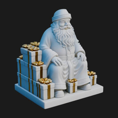 Seated Santa with Gifts Statue Design 3 3D Print Model