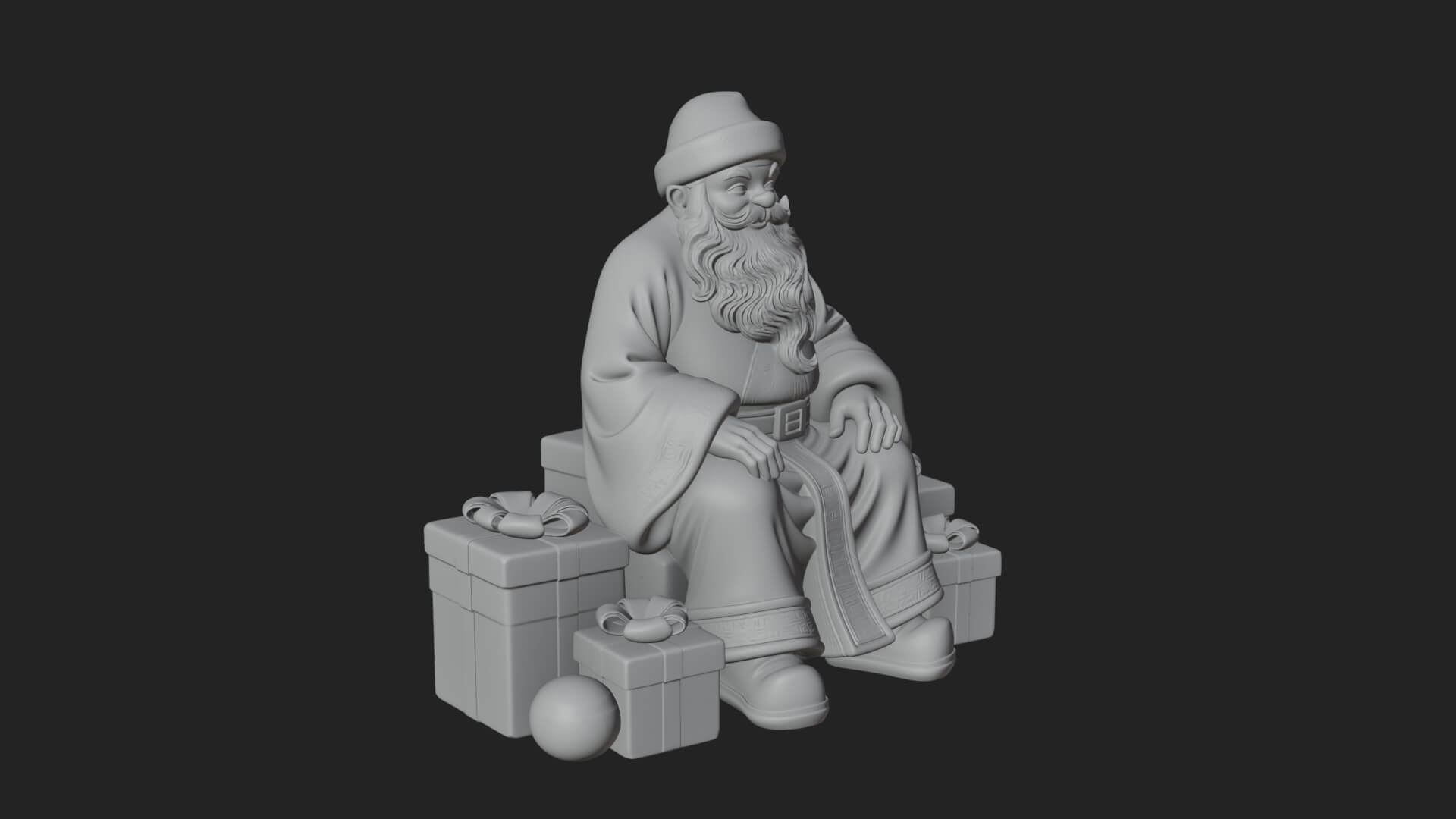 Seated Santa with Gifts Statue Design 4 3D Print Model 3D Model