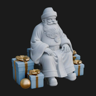 Seated Santa with Gifts Statue Design 4 3D Print Model