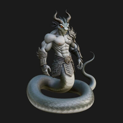 Serpent Bodied Naga Statue Design 2 3D Print Model