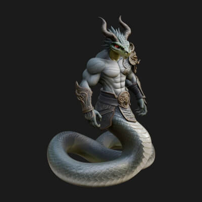 Serpent Bodied Naga Statue Design 3 3D Print Model