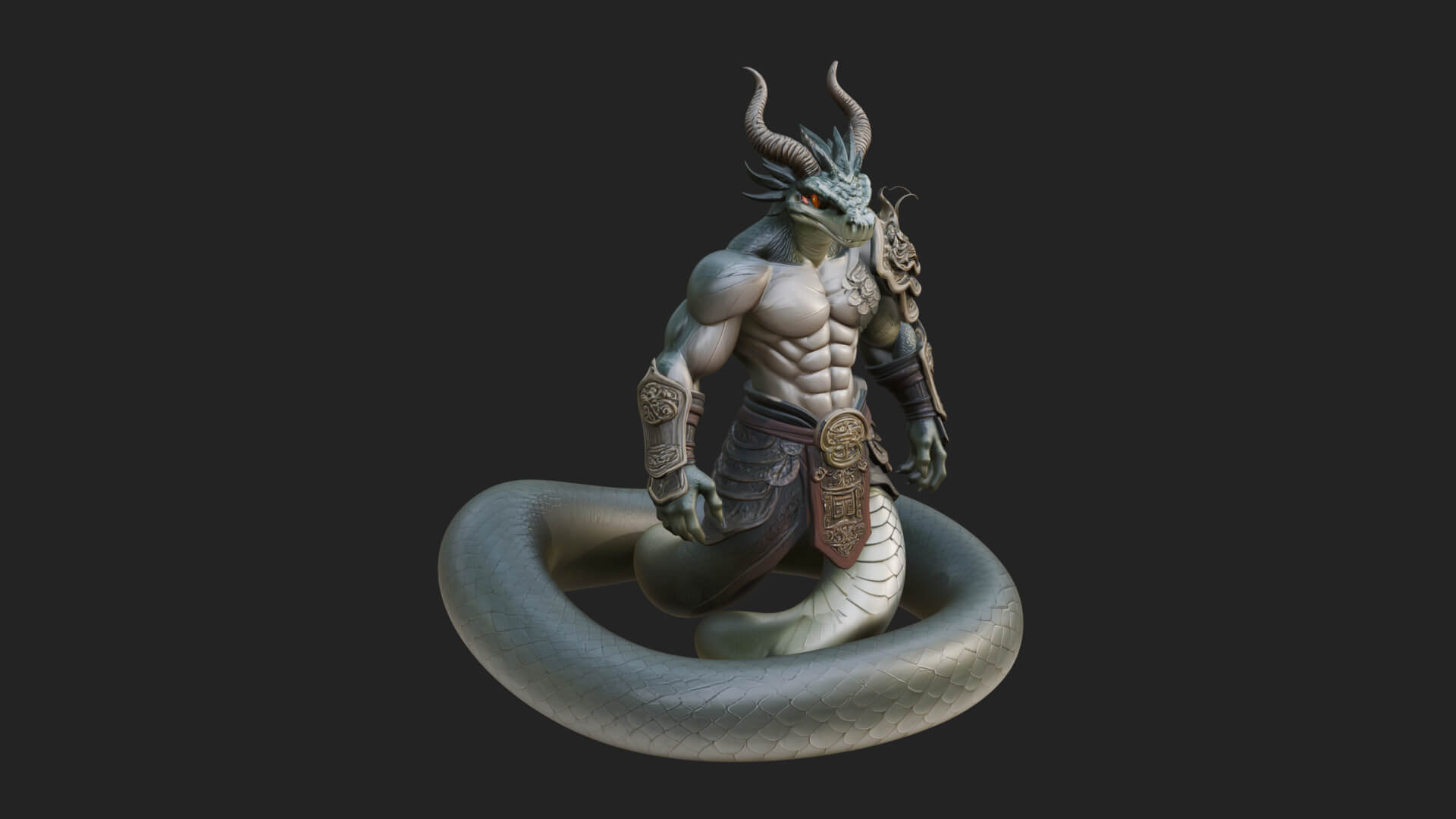 Serpent-Bodied Naga Statue Design 4 3D Print Model 3D Model