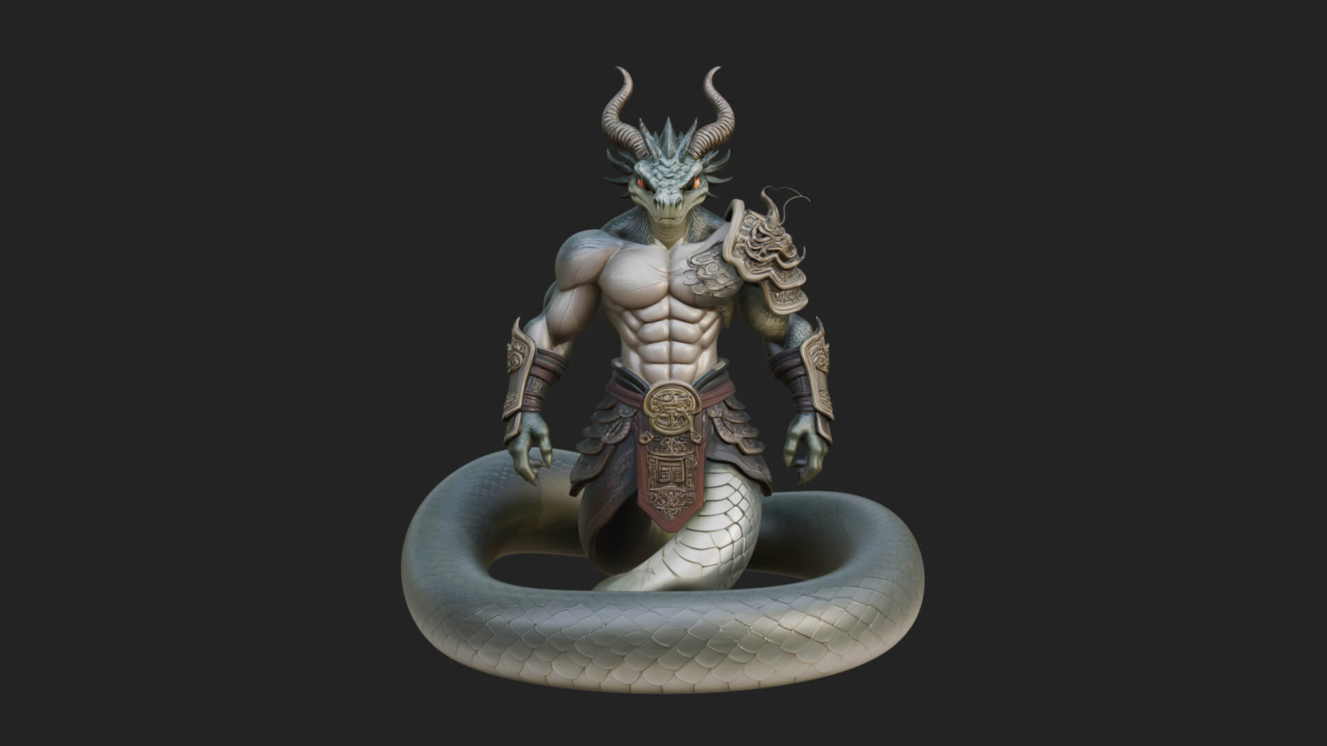 Serpent-Bodied Naga Statue Design 4 3D Print Model 3D Model