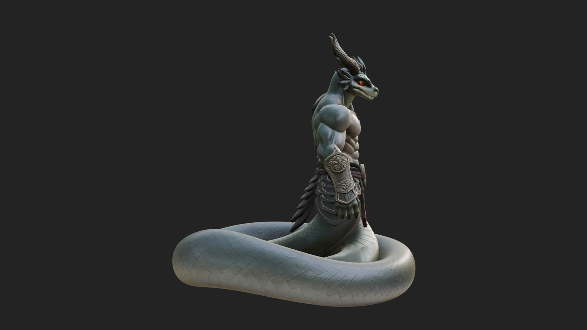 Serpent-Bodied Naga Statue Design 4 3D Print Model 3D Model