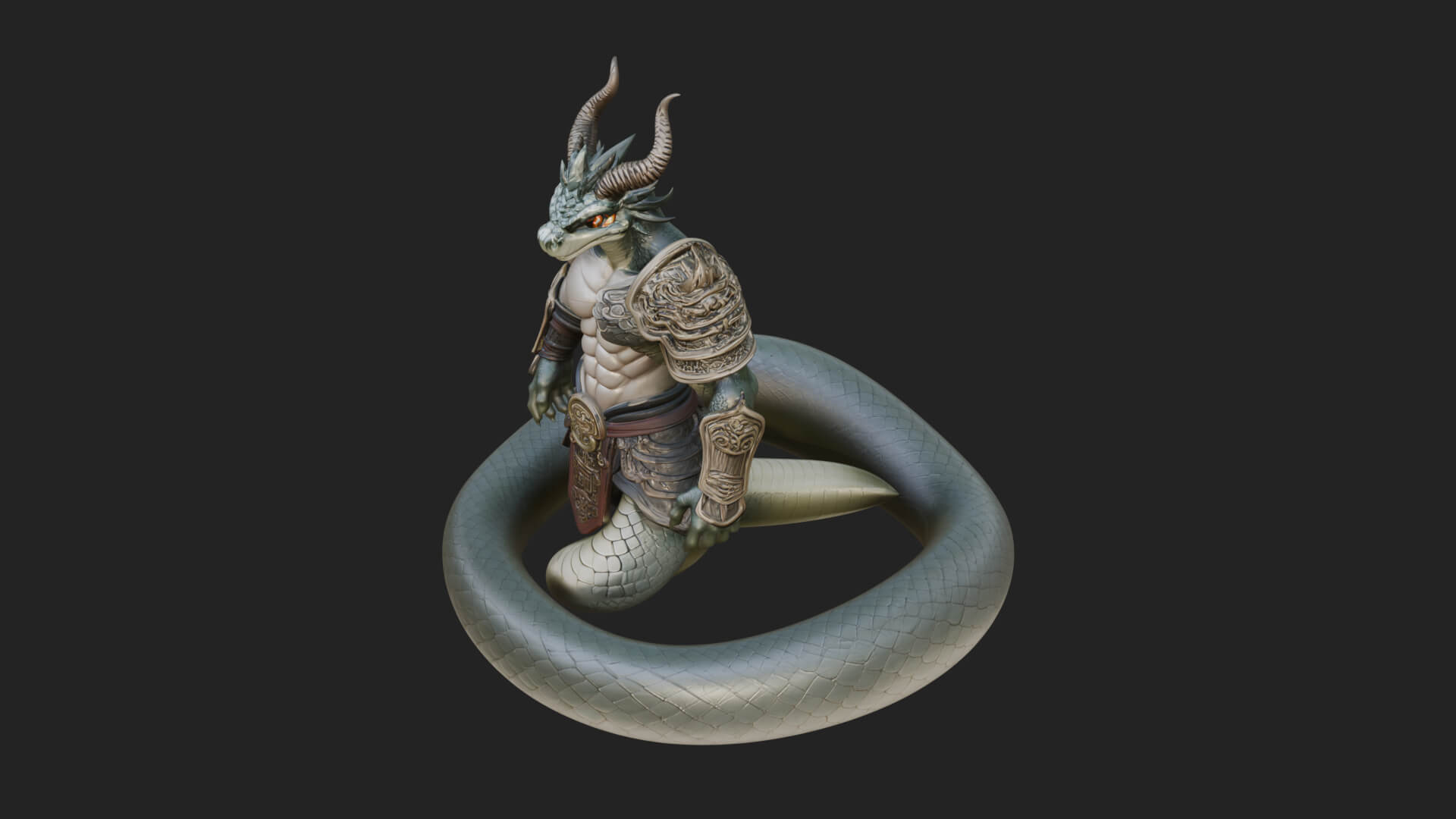 Serpent-Bodied Naga Statue Design 4 3D Print Model 3D Model