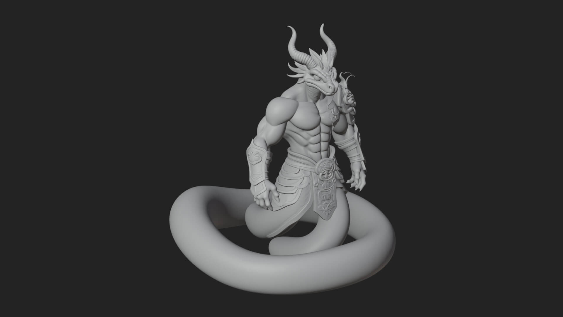 Serpent-Bodied Naga Statue Design 4 3D Print Model 3D Model