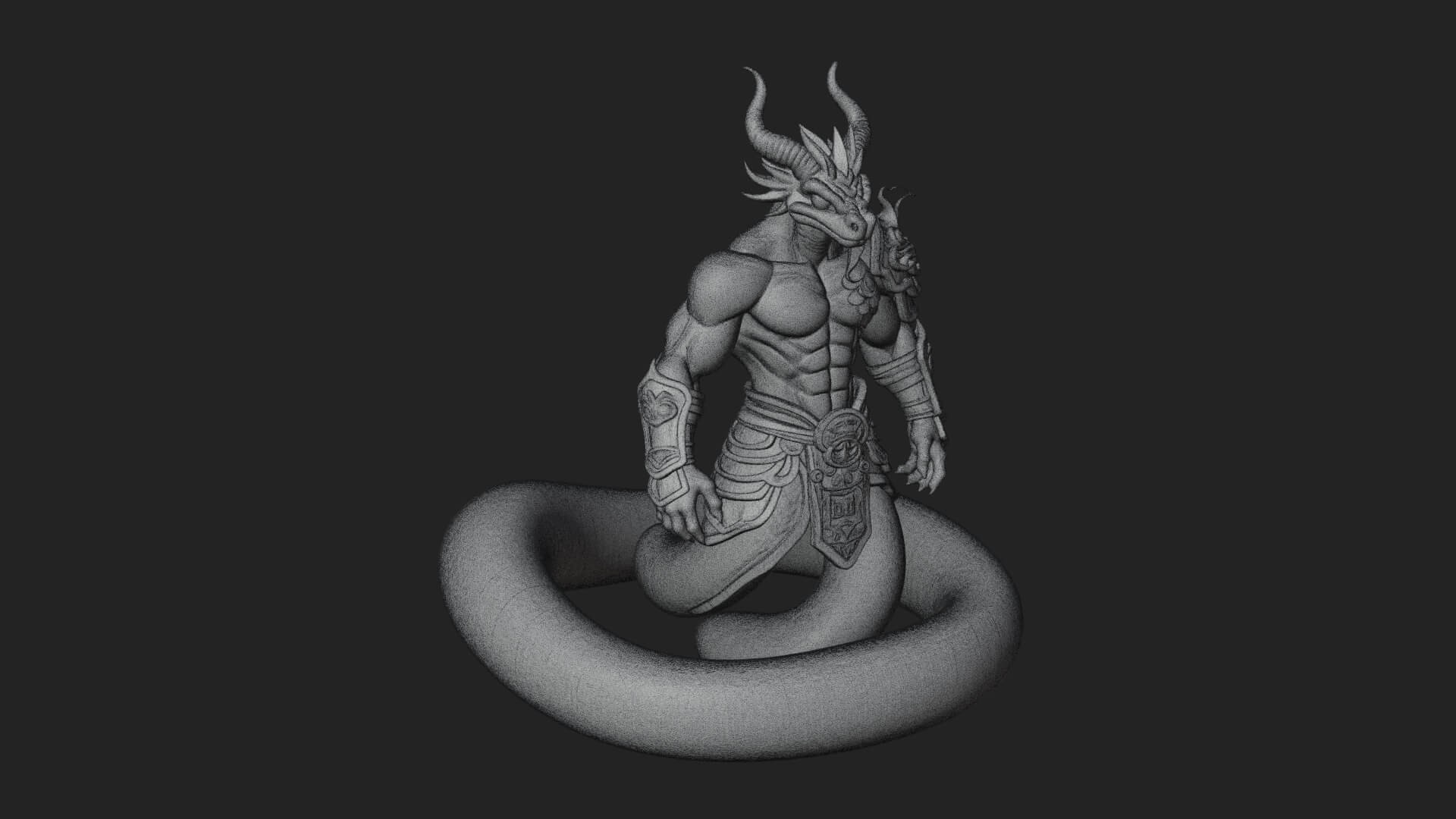Serpent-Bodied Naga Statue Design 4 3D Print Model 3D Model
