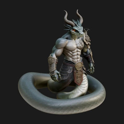 Serpent-Bodied Naga Statue Design 4 3D Print Model