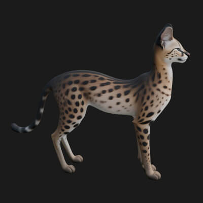 Serval Cat Statue Design 10 3D Print Model