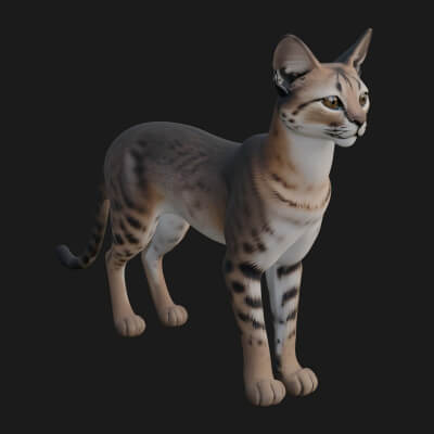 Serval Cat Statue Design 12 3D Print Model