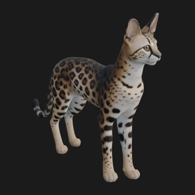 Serval Cat Statue Design 14 3D Print Model