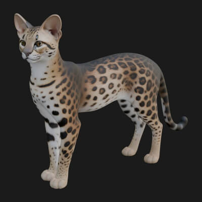 Serval Cat Statue Design 15 3D Print Model