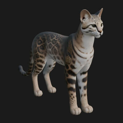 Serval Cat Statue Design 17 3D Print Model