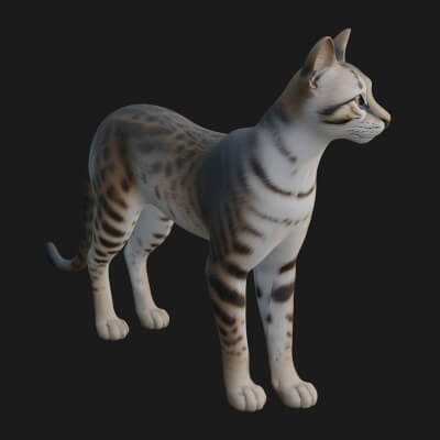 Serval Cat Statue Design 19 3D Print Model