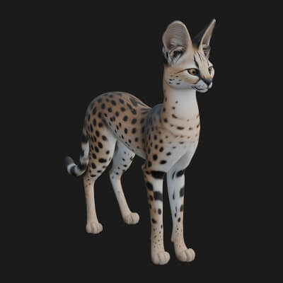Serval Cat Statue Design 2 3D Print Model