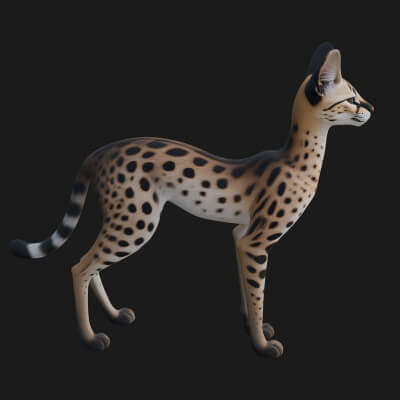 Serval Cat Statue Design 3 3D Print Model
