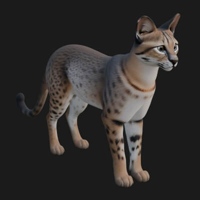 Serval Cat Statue Design 4 3D Print Model