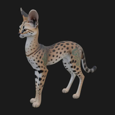 Serval Cat Statue Design 5 3D Print Model